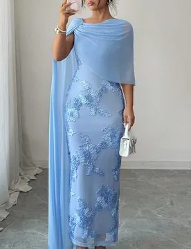 Vestido maxi con capa de malla con estampado floral, vestido de fiesta de verano para mujer L - Shein - FashionsVida