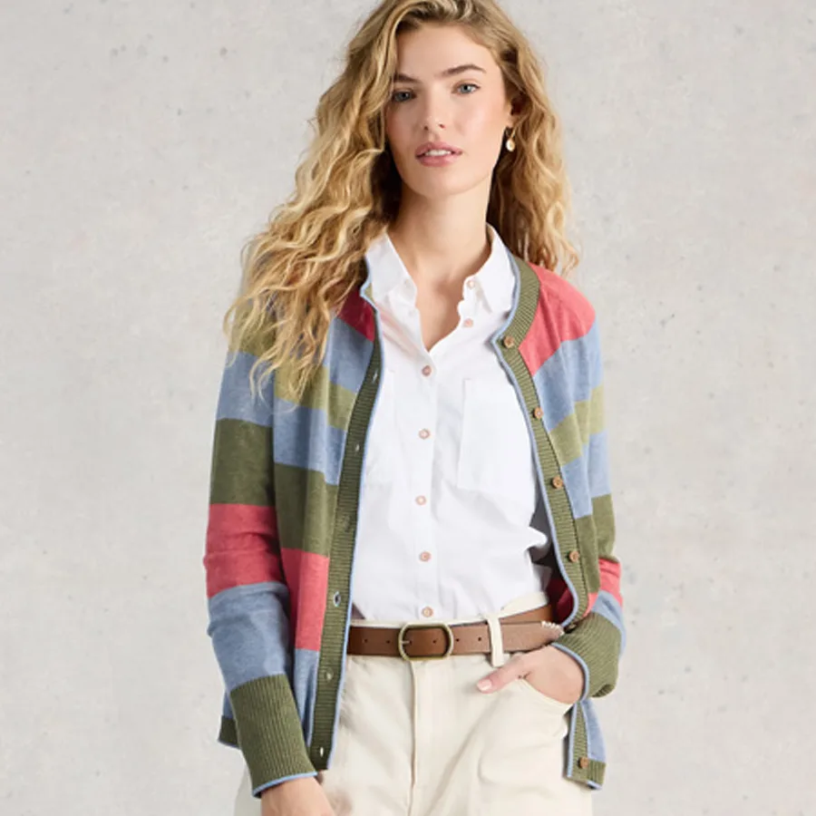 Organic Lulu Stripe Cardi - Green Multi - White stuff - FashionsVida