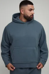 Herren Plus Borg Oversized Boxy Hoodie Sweatshirt Slate Grey Größe 2XL