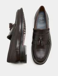 Leather Fringed Loafers Dark Brown male