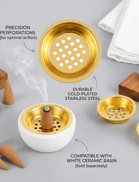 Piezas Quemador de incienso de estilo de Oriente Medio de 5 cm/2,4 pulgadas, accesorios de incienso dorados que incluyen incensario de resina, taza de - Shein - FashionsVida