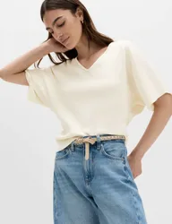 V-Neck Waisted Slim Fit Knitted Top Ivory female