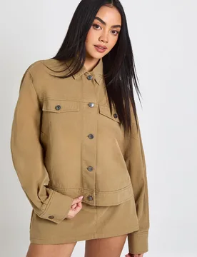 Womens Twill Utility Oversized Shirt - Ecru - Size 6 Uk - Boohoo - FashionsVida