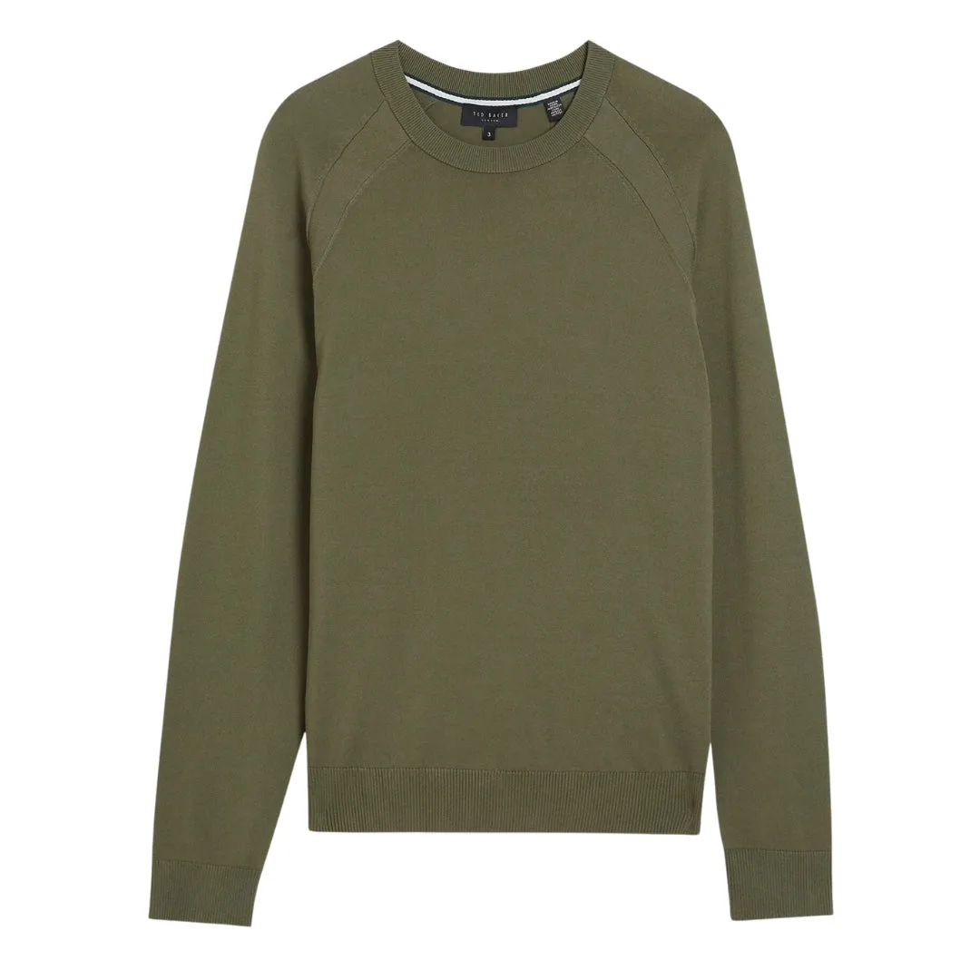 Mens Mmk Maywo Ls Saddle Shoulder Crew Neck Jumper - Olive Viscose - Size X-Large - Ted baker - FashionsVida