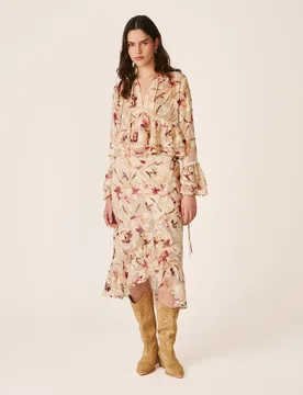 Falda tipo wrap con cintura elástica y estampado floral - Alma en Pena - FashionsVida