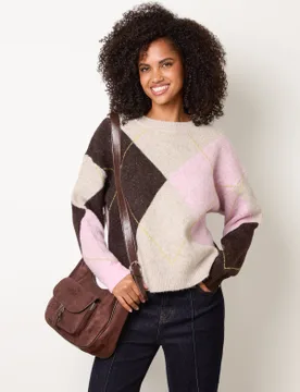 Argyle Knit Jumper - S/M / PINK - female - Blue Vanilla - FashionsVida
