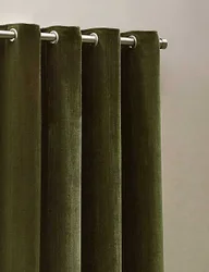 Chenille Blackout Pencil Pleat Curtains Olive