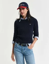 Cotton Rich Cable Knit Crew Neck Jumper Navy female