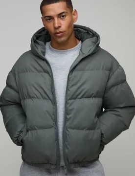 Mens Essential Regular Fit Midweight Padded Hooded Puffer Jacket - Green - Size X-Large - boohooMAN - FashionsVida