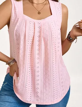 Camiseta sin mangas rosa casual de verano para mujeres de talla grande 4XL - Shein - FashionsVida