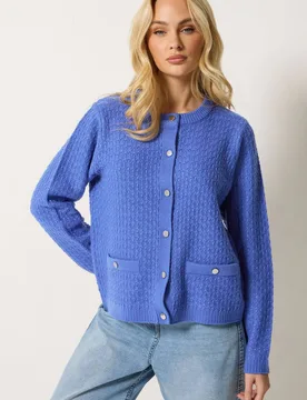 Women's Button Through Cardigan Sweater in Light Blue Size: 10-12 - Light Blue - Size: 10-12 - M&Co - FashionsVida