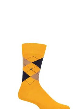 Mens 1 Pair Edinburgh Virgin Wool Argyle Socks Yellow 6.5-11 Mens - Yellow - Size: 6.5-11 Mens - Burlington - FashionsVida