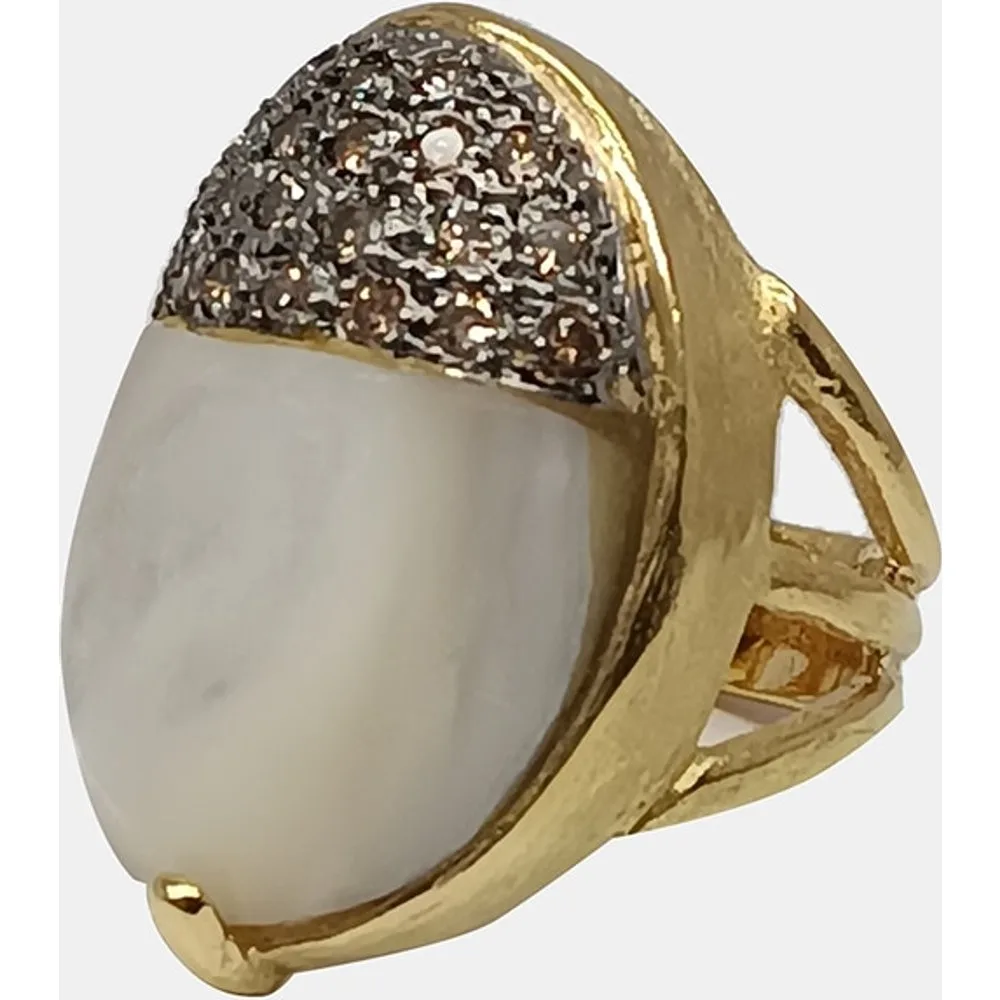 Anillo de oro, diamantes marrón y nácar - Romo - FashionsVida