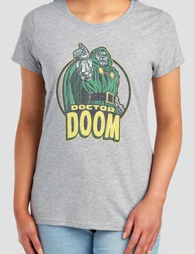 Women's Retro Doctor Doom Points T-Shirt, Athletic Heather in Grey Size: Small - Grey - Size: S - Marvel - FashionsVida