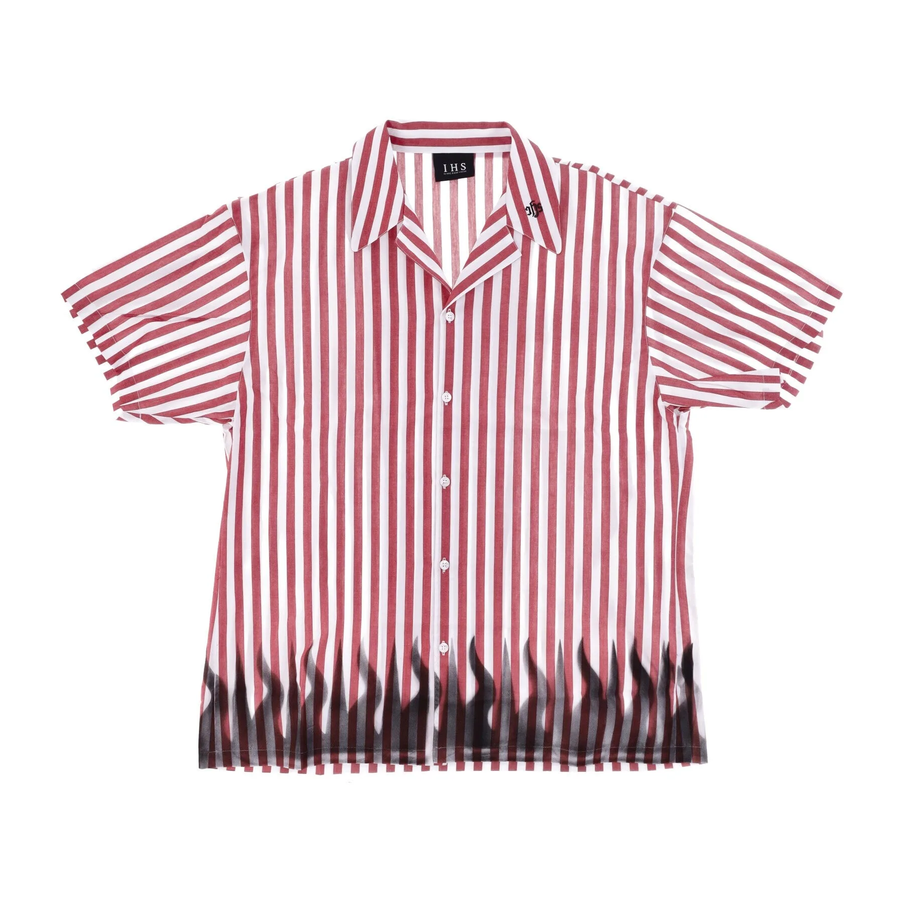 Camicia Manica Corta Uomo Striped Bowling Shirt White/red - IHS - FashionsVida