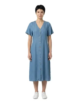 Robe Longue à Manches Courtes Liliana Calf Medium Blue Denim / Pattern Dots S - Vero moda - FashionsVida