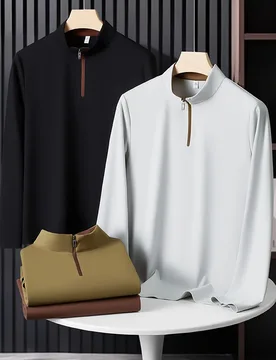 Lightweight Spring and Autumn Quick-Dry Stand Collar Half-Zip T-Shirt for Men, Slim Fit, High-End Seamless 7A Antibacterial Casual Long Sleeve Top - Aliexpress - FashionsVida
