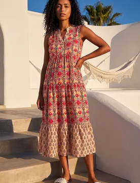 Womens Border Print Smock Dress - Red - Size 18 Uk - Roman - FashionsVida