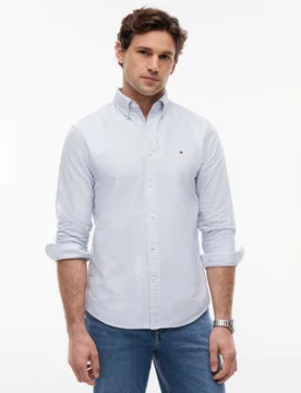 Regular Fit Pure Cotton Striped Oxford Shirt Blue Mix male - Tommy hilfiger - FashionsVida
