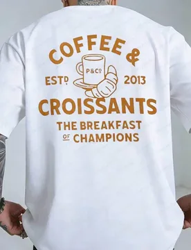 Men's Coffee & Croissants Print T-Shirt The Breakfast of Champions 2013 Graphic Tee Casual Cotton Short Sleeve Streetwear Tops - Aliexpress - FashionsVida