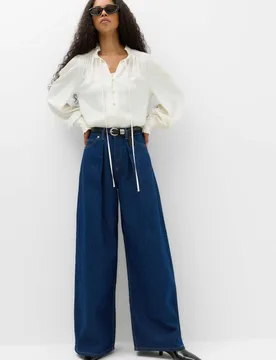 High Waisted Pleat Front Wide Leg Jeans Indigo Mix female - M&S - FashionsVida
