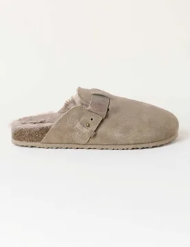 Suede Faux Fur Lined Mule Slippers Natural female - Fatface - FashionsVida