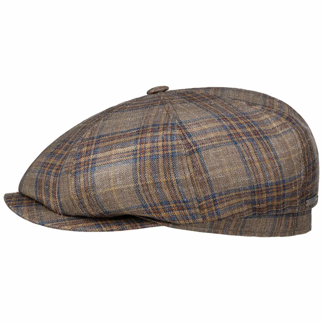 Hatteras Silk Mix Check Flat Cap by - brown - Size: 57 cm - Stetson - FashionsVida