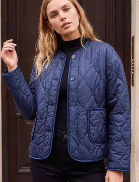 Women's Two Tone Crew Neck Jacket in Navy Size: 10 - Navy - Size: 10 - Roman - FashionsVida