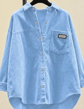 Chaqueta camisa de pana de manga larga casual con botones delanteros, corte holgado y bolsillos para mujer XL - Shein - FashionsVida
