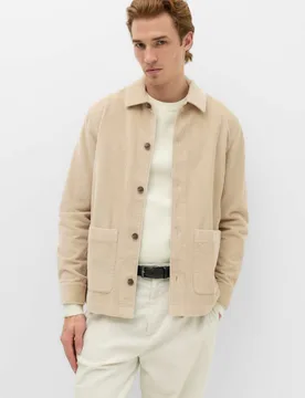 Pure Cotton Corduroy Garment Dye Overshirt Natural male - M&S - FashionsVida