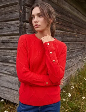 Petite Crew Neck Button Detail Jumper Red female - Roman - FashionsVida