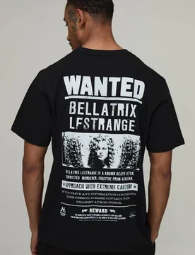 Herren Übergroßes Harry Potter Gesucht Lizenz-Print Oberteil Black Größe Small - boohooMAN - FashionsVida