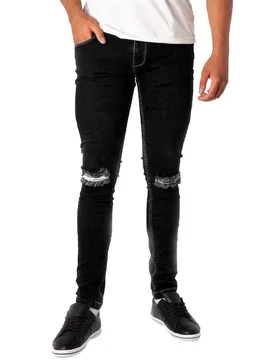 Mens Skinny Jeans Ripped Stretch - Black - Size 30w/30l - Soulstar - FashionsVida