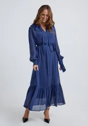 Eloise Tiered Hem Midi Dress In Blue - 6