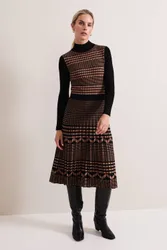 Women's Bethan Jaquard Midi Dress in Light Brown Size: 12 - Light Brown - Size: 12
