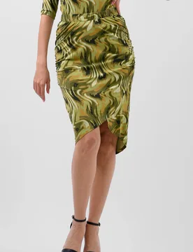 Women's Abstract Wavy Jersey Wrap Skirts in Green Size: 14 - Green - Size: 14 - Enorsia - FashionsVida