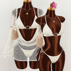 Piezas Conjunto de bikini de mujer con escote pronunciado - Top, Bottom y Cubre L