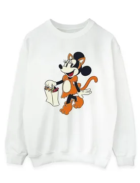 Women's Cat Trick Or Treat Minnie Mouse Sweatshirt in White Size: 2XL - White - Size: 2XL - Disney - FashionsVida