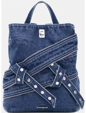 Mochila pequeña efecto en denim con tiras diagonales - Desigual - FashionsVida