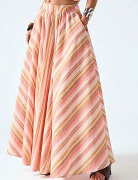 Falda larga casual de verano con bolsillos y cintura elástica a rayas para mujer XXL - Shein - FashionsVida