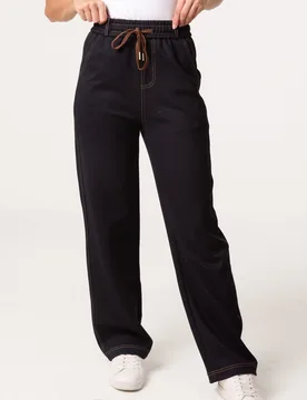 Contrast Stitching Trousers - M / INDIGO - female - Blue Vanilla - FashionsVida