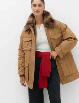 Pure Cotton Faux Fur Trim Parka Jacket Brown female - M&S - FashionsVida