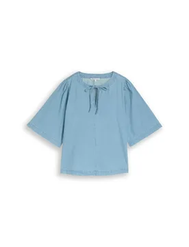 XS denim blouse with bow female - XS - FashionsVida