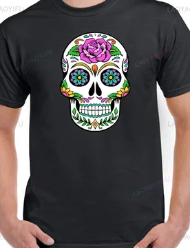 Sugar Skull Day of The Dead Dia De Muertos Mens Cotton Shirt Pure Cotton Horror Style O-neck Short-sleev Funny Christmas Gift - Aliexpress - FashionsVida