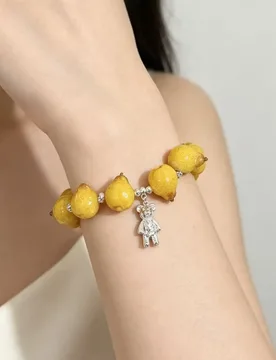 Pastoral Forest Style Yellow Pear Beaded Bracelet With Bear Charm Unique Niche Summer Dopamine Women Wrist Jewelry - Aliexpress - FashionsVida