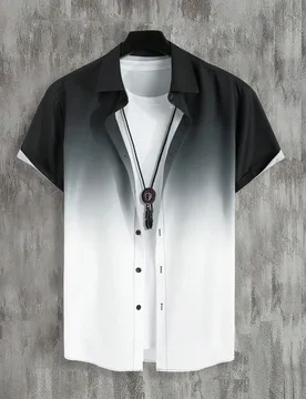 Camisa de botones con degradado para hombre sin camiseta, vacaciones S - Shein - FashionsVida