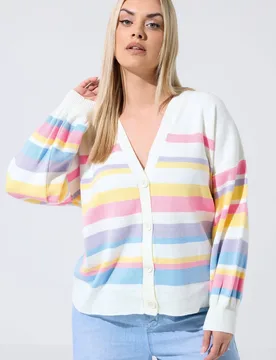 Women's Stripe Knitted Cardigan Sweater Size: 22-24 - Multicolor - Size: 22-24 - Yours - FashionsVida