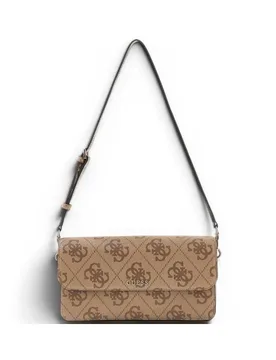 Borsa a Spalla Sadie Flap Donna Latte Logo in Materiale Sintetico con Patta e Monogramma - Guess - FashionsVida