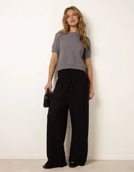 Shirred Waist Pleated Wide Leg Trousers - ONE / BLACK - female