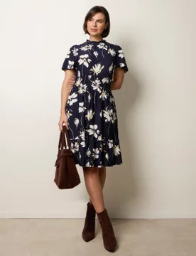 Elasticated Frill High Neck Floral Mini Dress - L/XL / NAVY - female - Blue Vanilla - FashionsVida